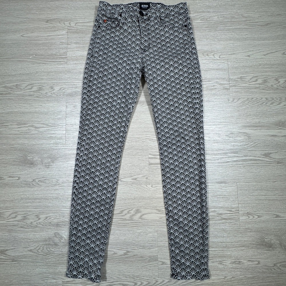 Hudson Women's Nico Super Skinny Midrise Jeans‎ Black White Fan Print Size 28